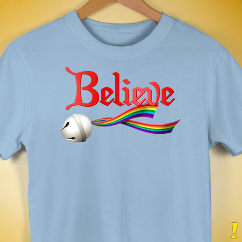 Believe LGBTQ Gilbert Baker Pride Jingle Bell Premium Unisex T-Shirt - Baby Blue